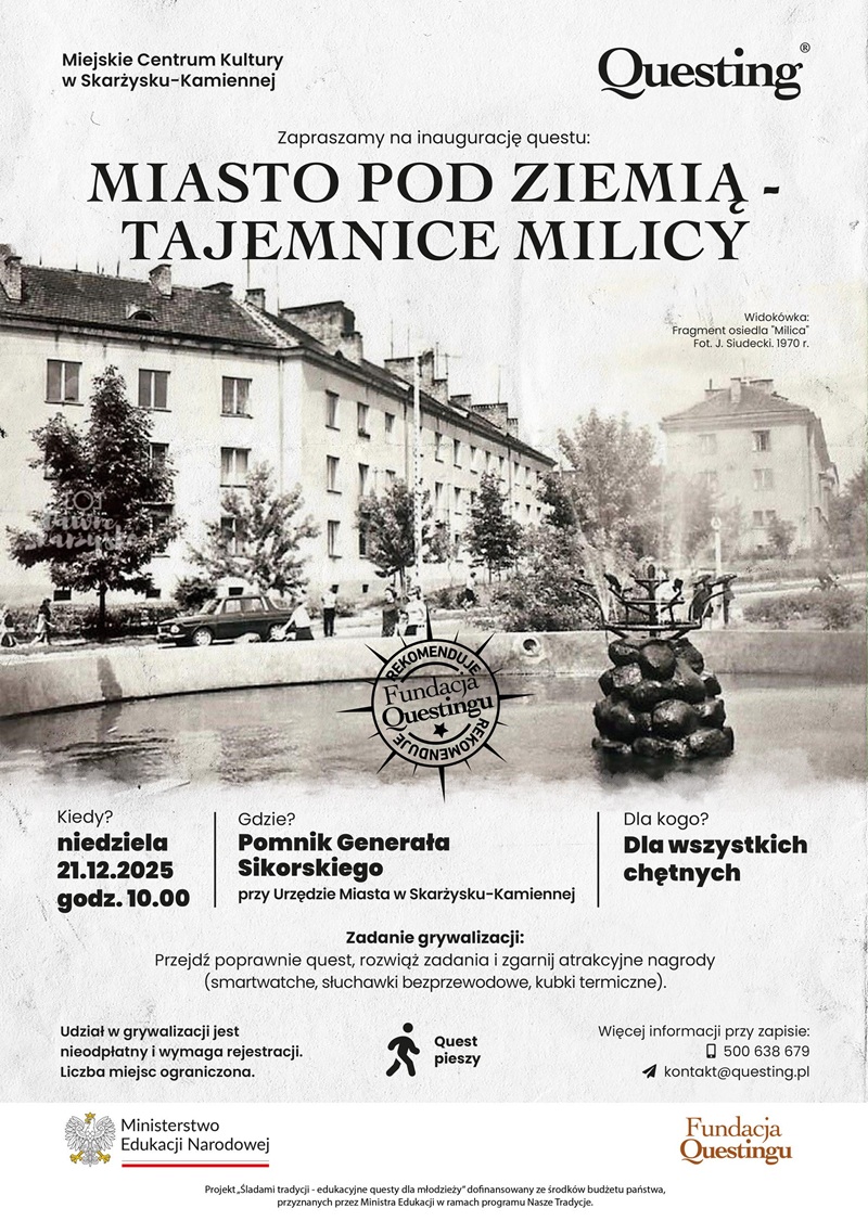 plakat reklamujacy questin miasto pod ziemia tajemnice milicy