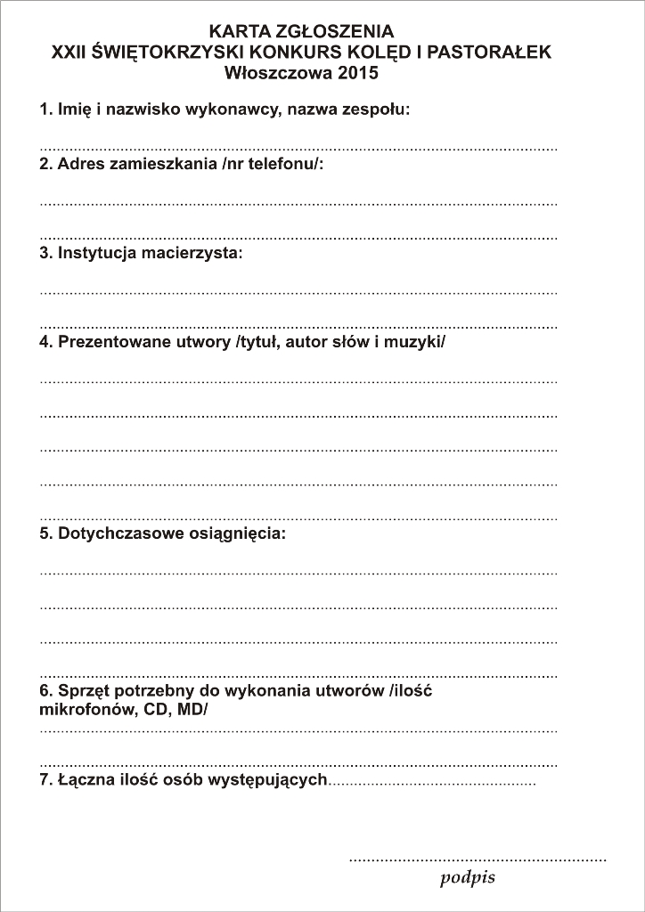 karta zgloszen koledy i pastoralki 2015