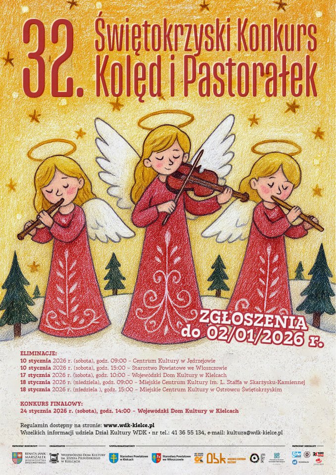 plakat reklamujący 32 Swietokrzyski Konkurs Koled i Pastoralek 2026