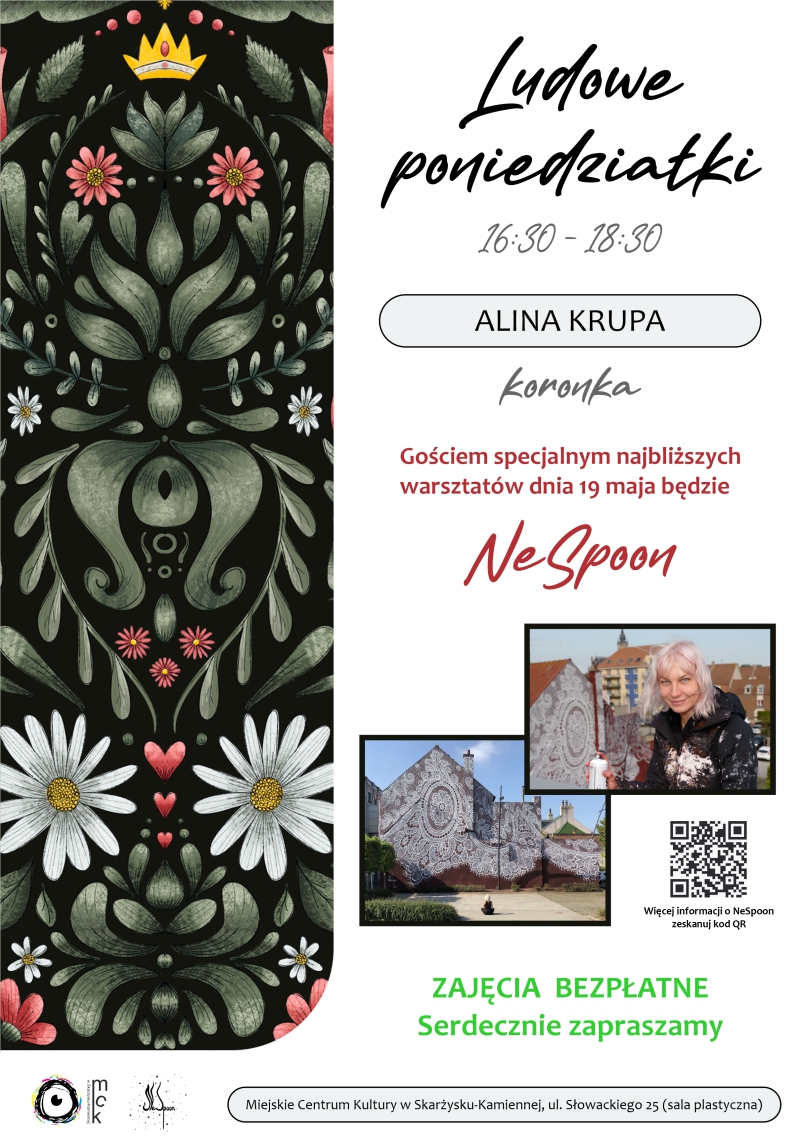 plakat reklamujący ludowe poniedzialki z NeSpoon w MCK Skarzysko