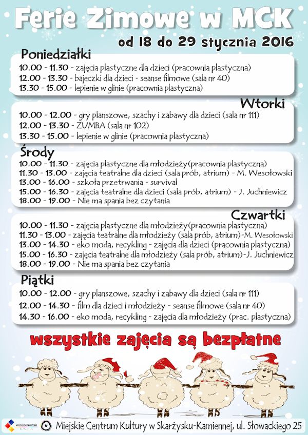 plakat ferie zimowe 2016 MCK