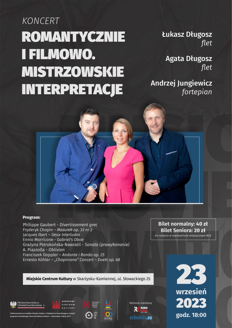 Plakat do koncertu pt. romantycznie i filmowo mistrzowskie interpretacje