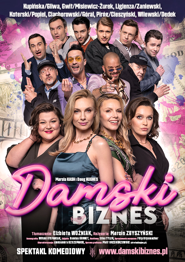 Plakat promujący spektakl Damski biznes