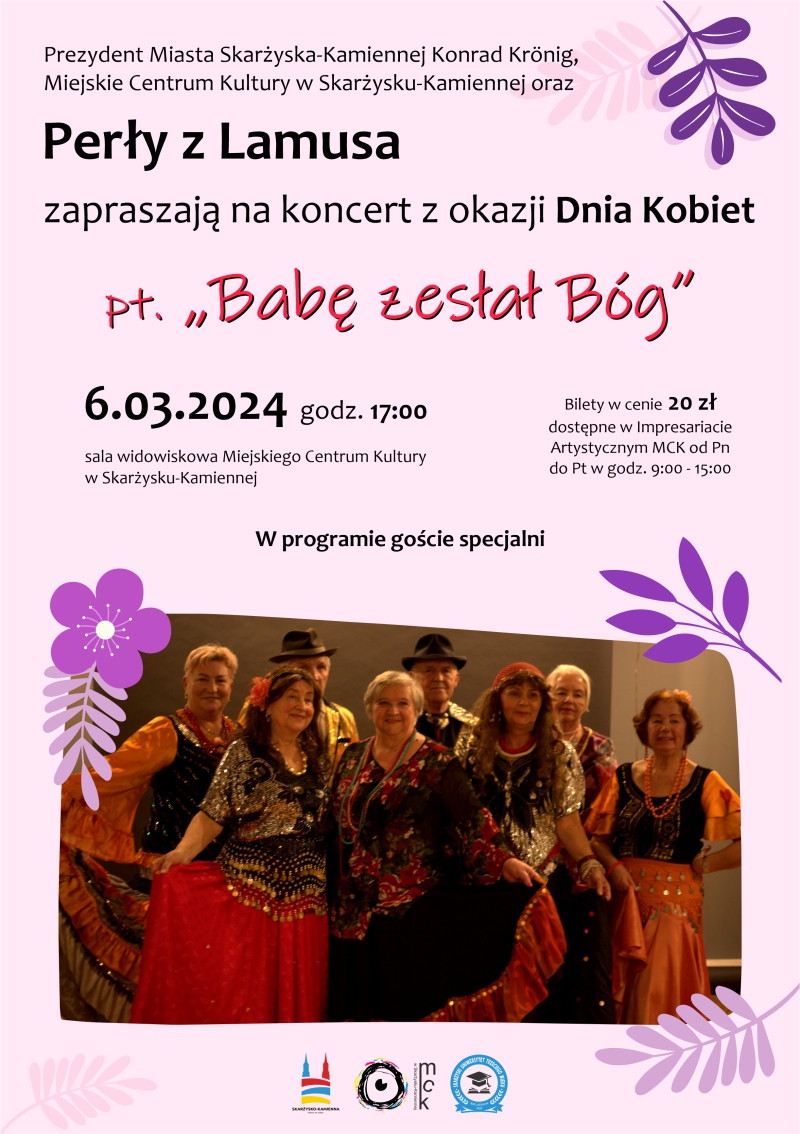 Plakat reklamujący koncert Pereł z Lamusa z okazji Dnia Kobiet