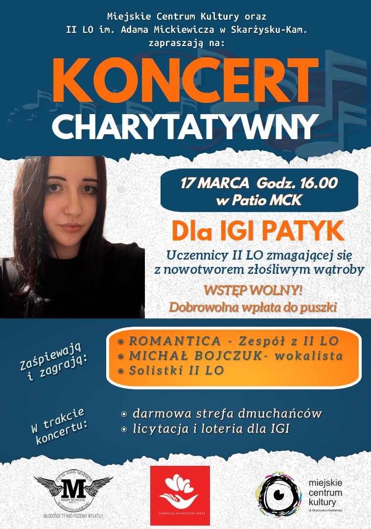 Plakat reklamujący koncert charytatywny dla Igi Patyk