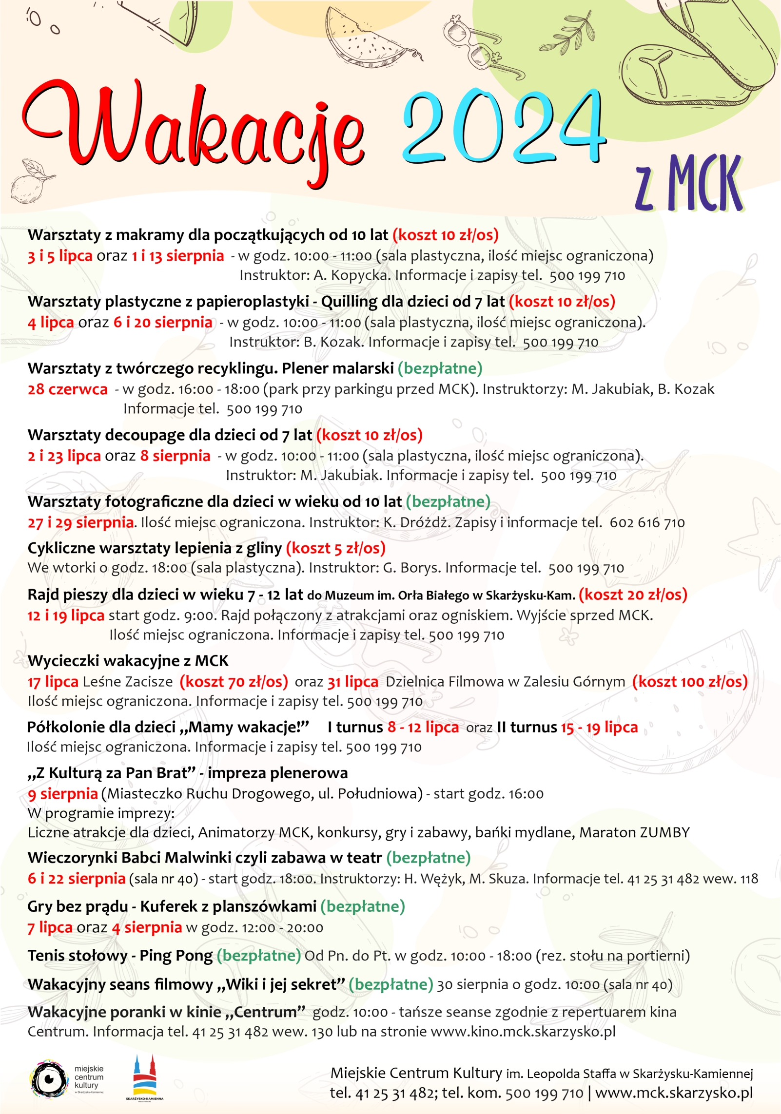 wakacje z MCK plakat z wydarzeniami