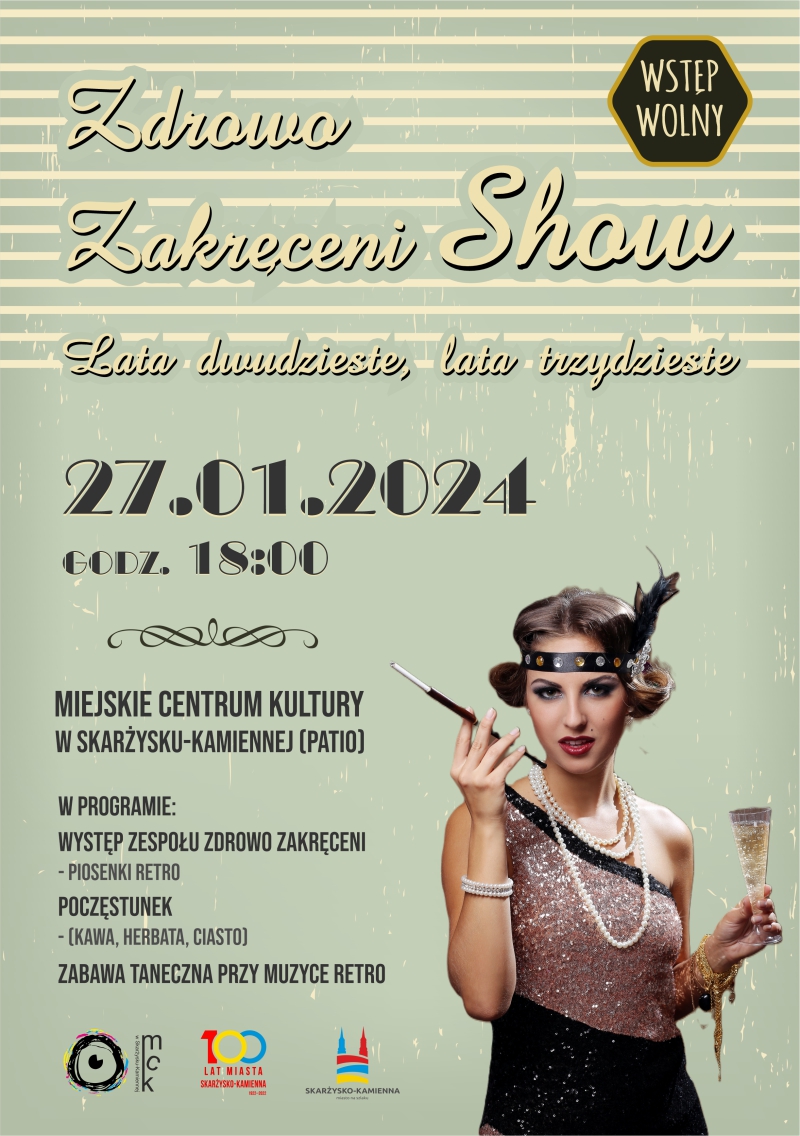 Plakat reklamujący koncert sepołu Zdrowo Zakręceni Show w&nbsp;MCK Skarżysko