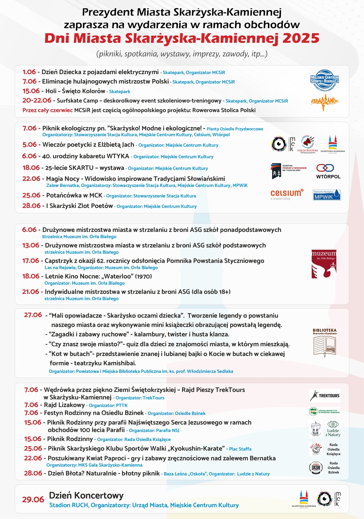 plakat reklamujący wydarzenia w ramach Dni Miasta Skarzyska 2025