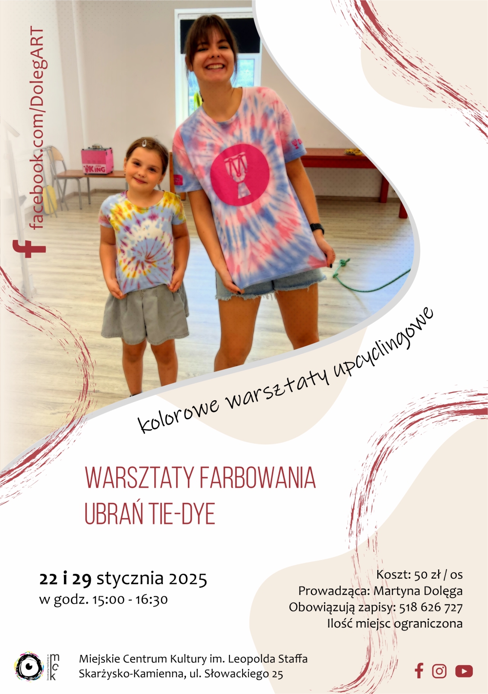 Plakat reklamujący warsztaty farbowania ubran