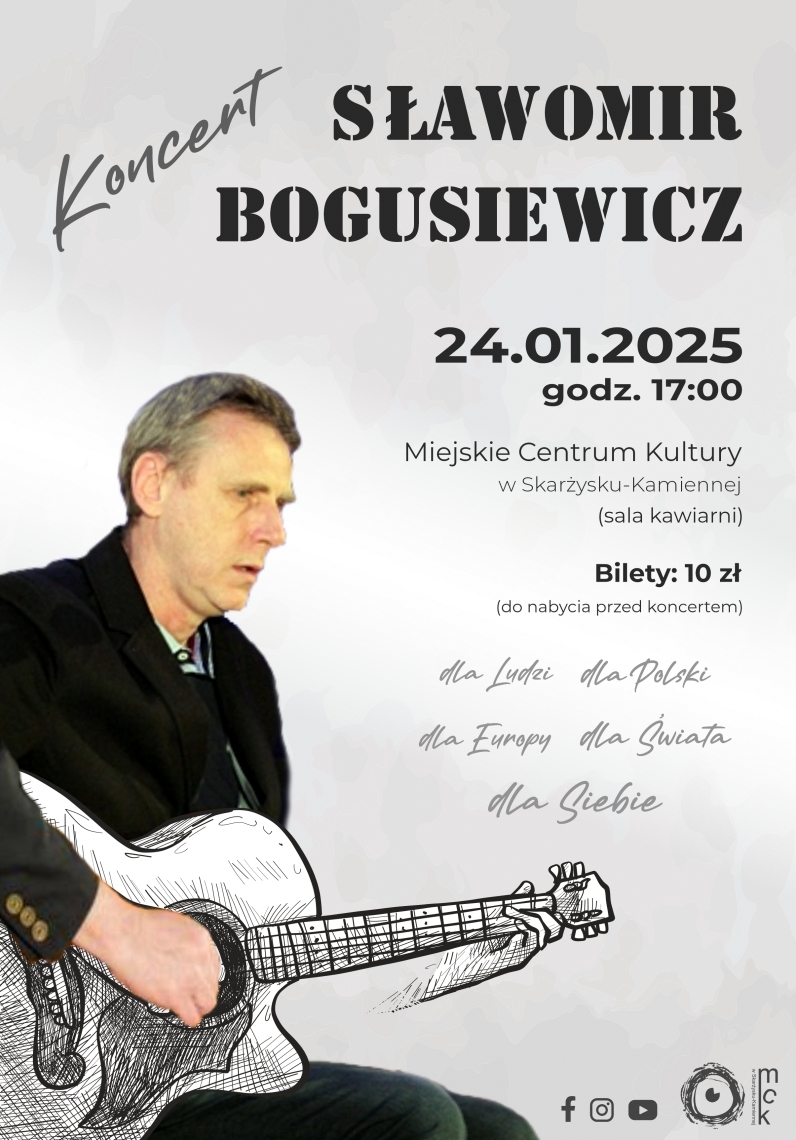 Plakat reklamujący koncert Slawomira Bogusiewicza w MCK Skarżysko
