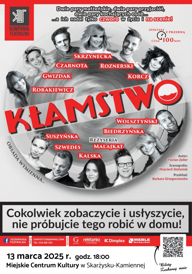 plakat reklamujący spektakl Klamstwo w MCK Skarżysko