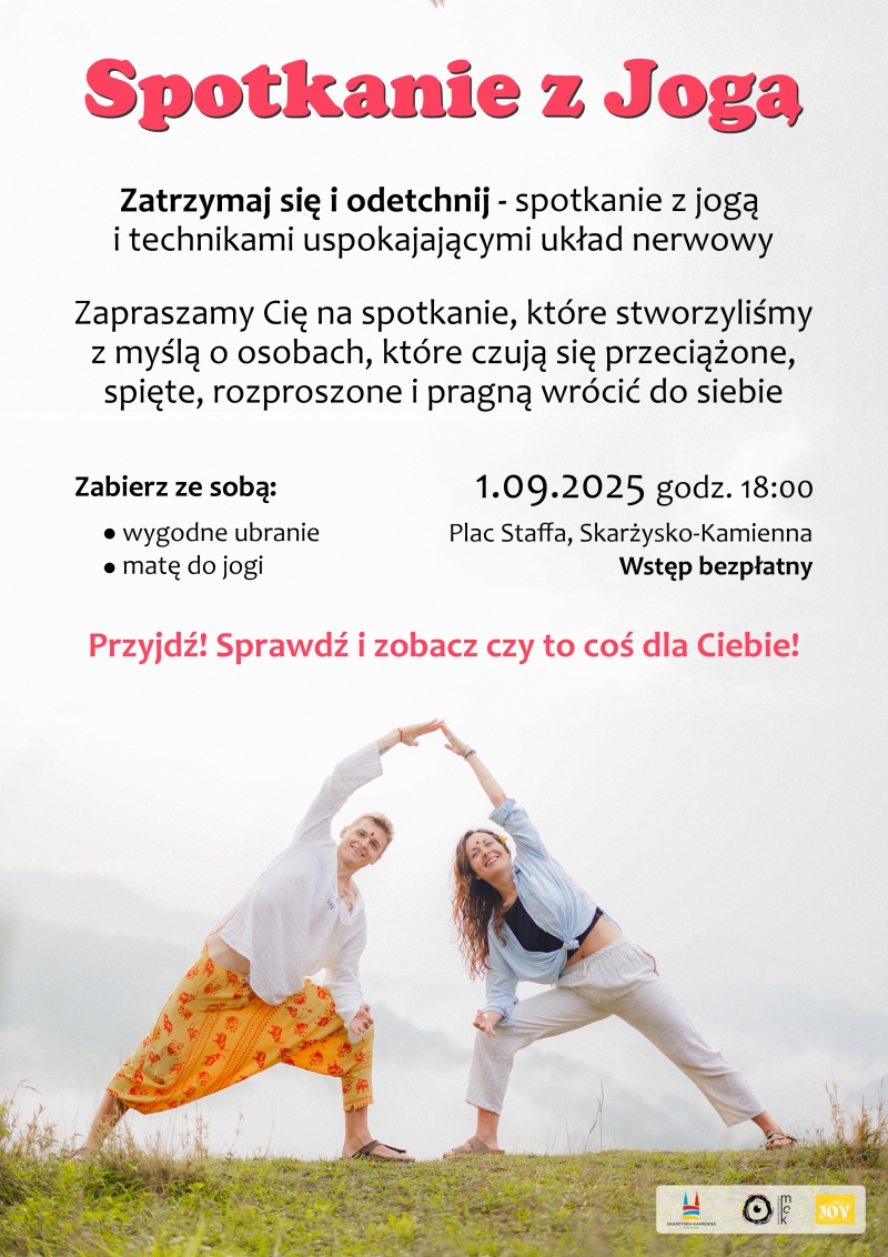 plakat reklamujący spotkanie z&nbsp;Joga n Placy Staffa w&nbsp;Skarżysku