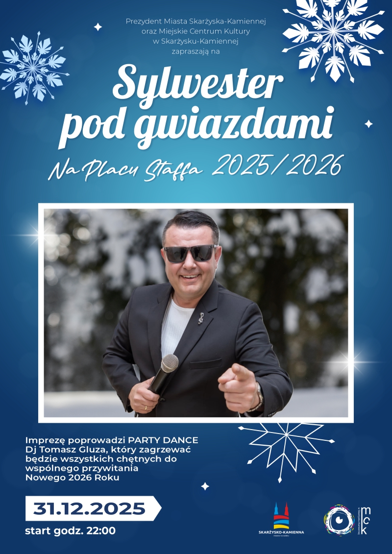 plakat reklamujący sylwester pod gwiazdami 2025/2026 na Placu Staffa
