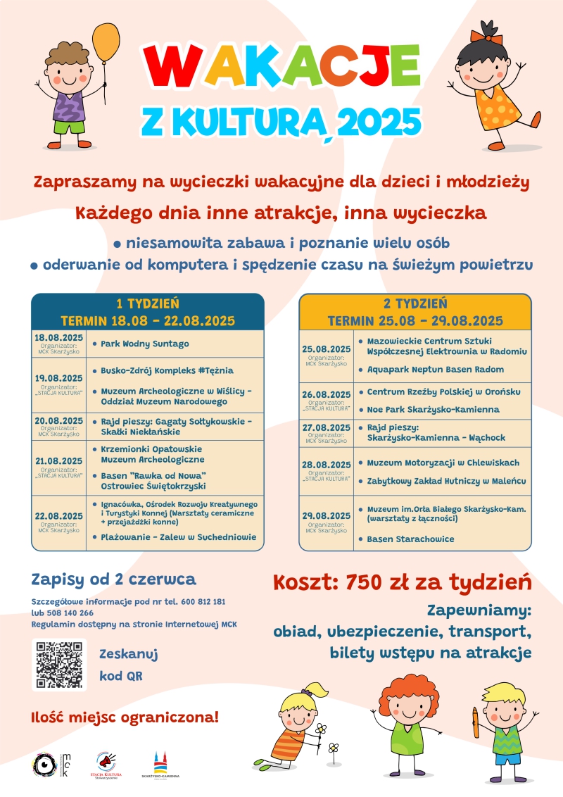 plakat reklamujący wakacje z kultura 2025 w MCK Skarżysko