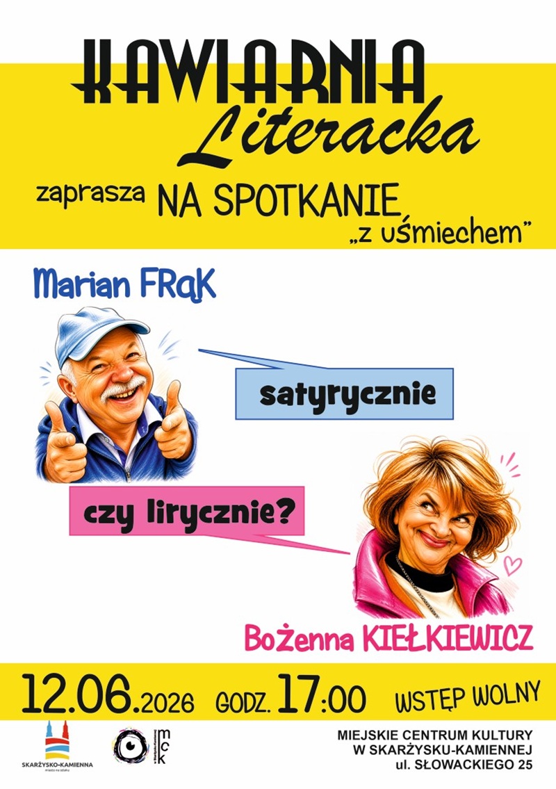 plakat rekalmujacy kawiarenke literacka pt "Z usmiechem" w MCK Skarzysko