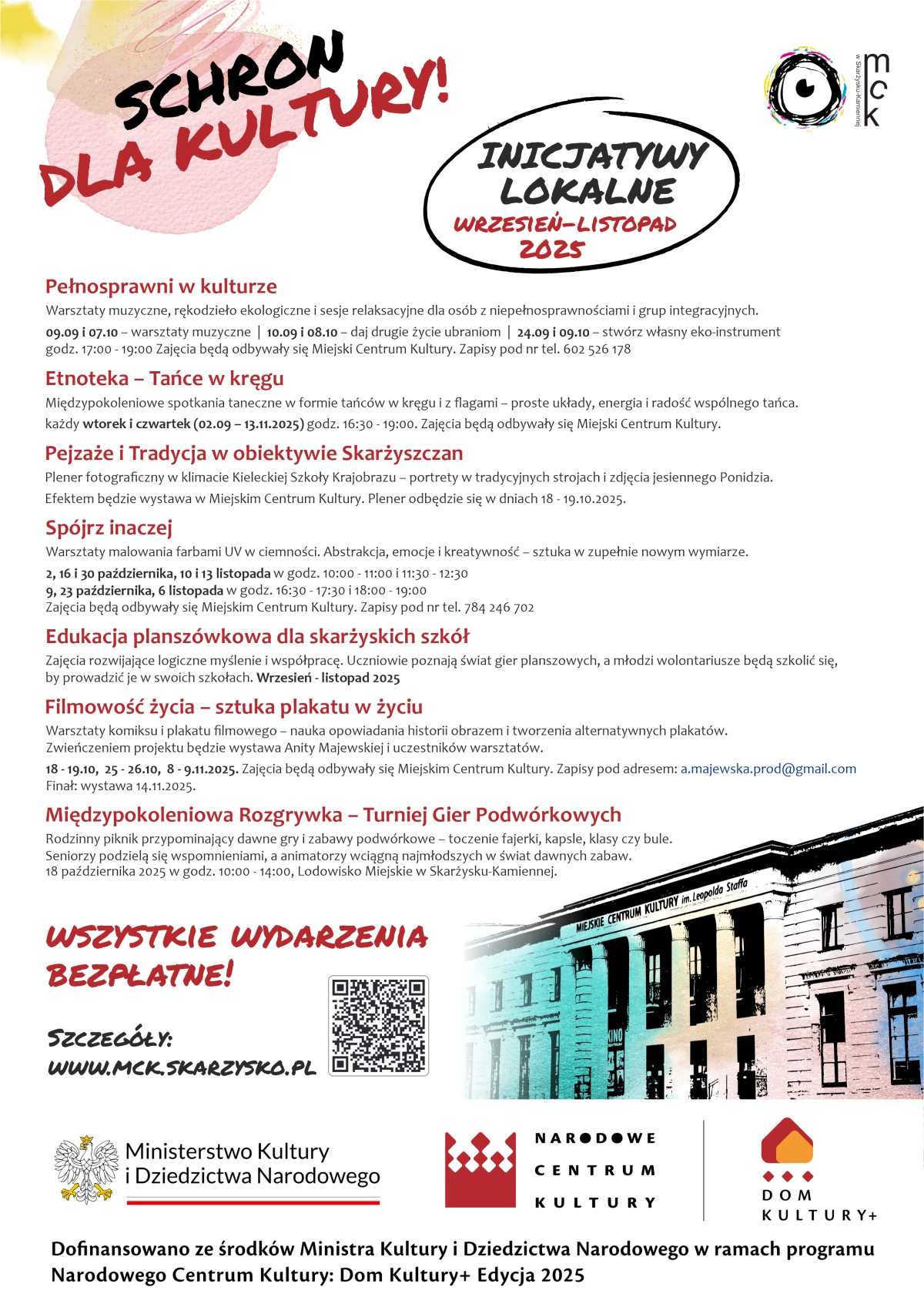 plakat przedstawiający Inicjatywy Lokalne projektu schron dla kultury w&nbsp;MCK Skarżysko